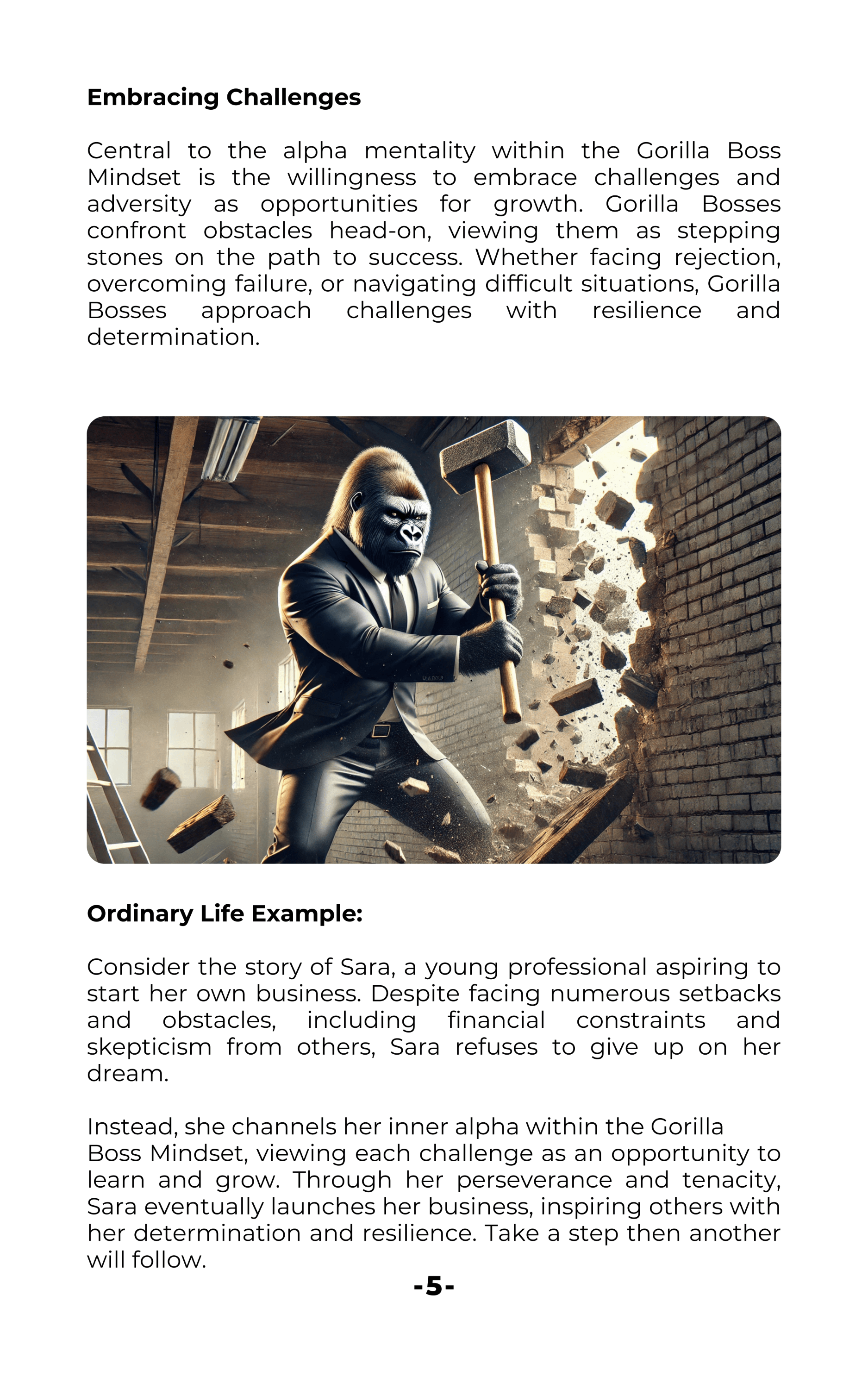 Embracing challenges in the Gorilla Boss Mindset; a young professional overcoming obstacles with determination and resilience.