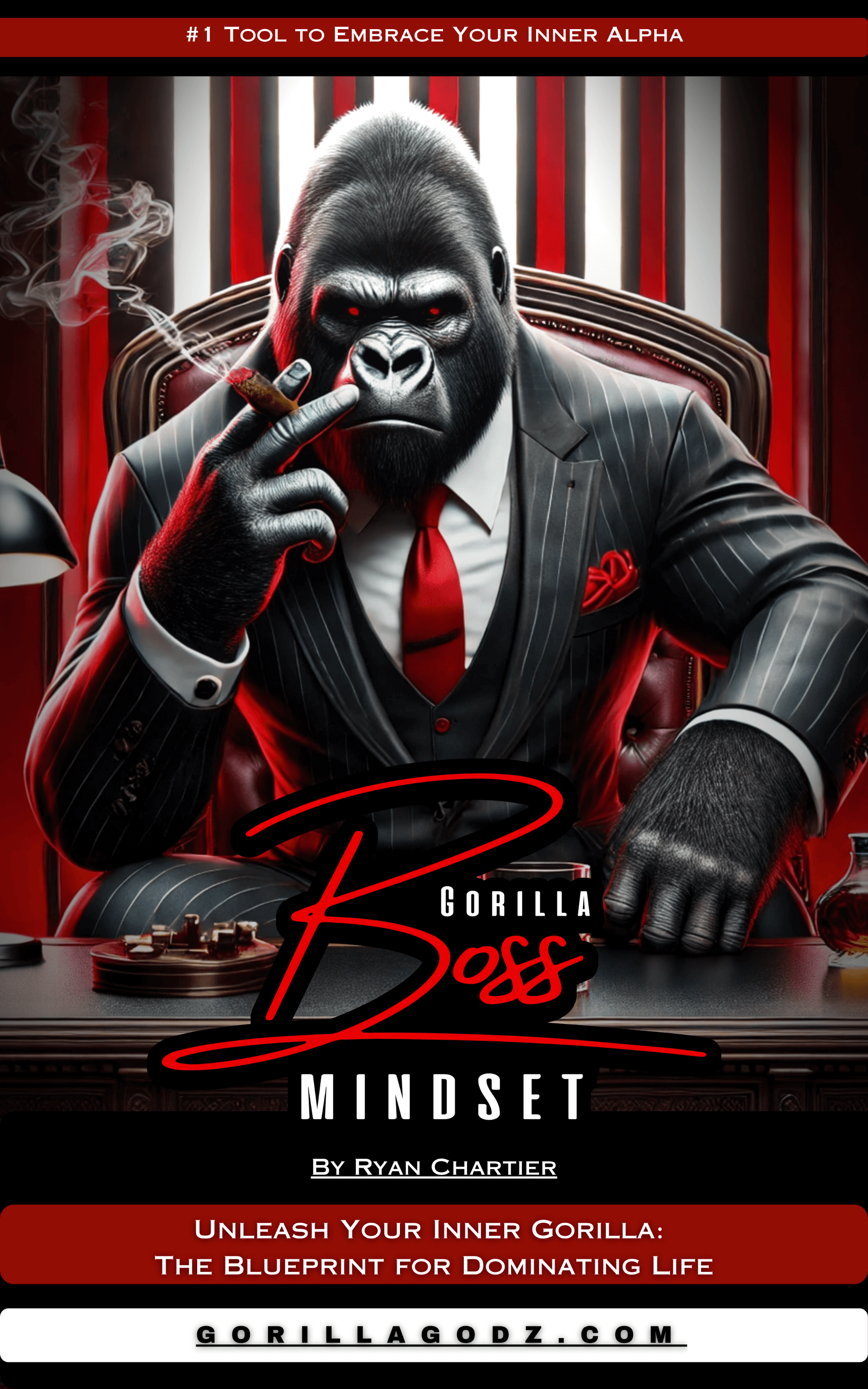 Gorilla Boss Mindset e-book cover featuring a confident gorilla in a suit, symbolizing strength and leadership.